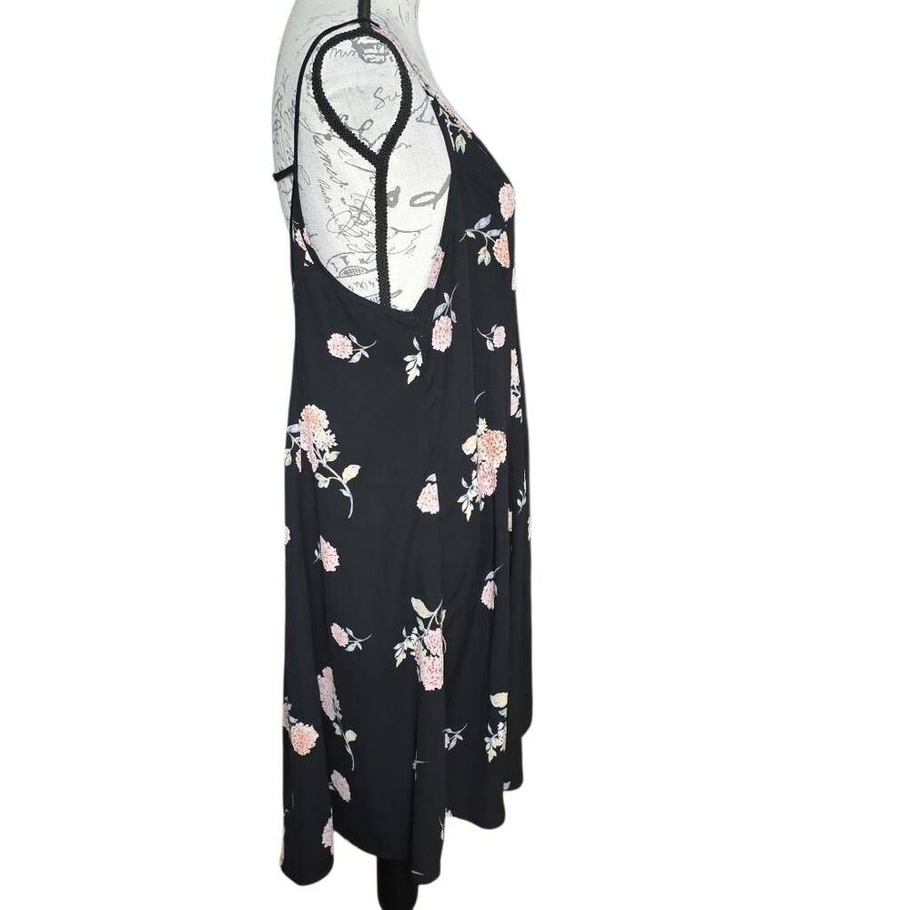 Lush Women's Size Large Black Pink Hydragena Print Spaghetti Strap Swing Dress - Picture 4 of 6